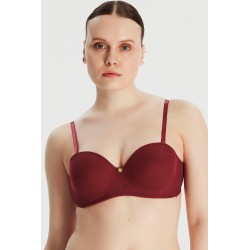 Tül Detaylı Bordo Straplez Sütyen