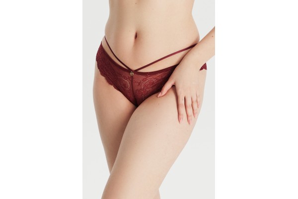 Lastik Detaylı Bordo Dantel Slip Külot