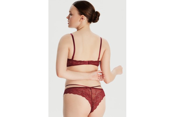 Lastik Detaylı Bordo Dantel Slip Külot