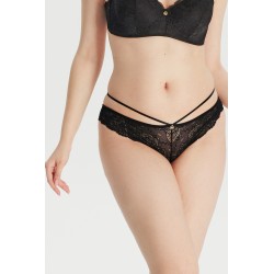 Lastik Detaylı Siyah Dantel Slip Külot