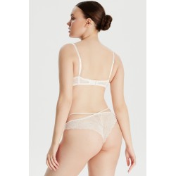 Lastik Detaylı Ekru Dantel Slip Külot