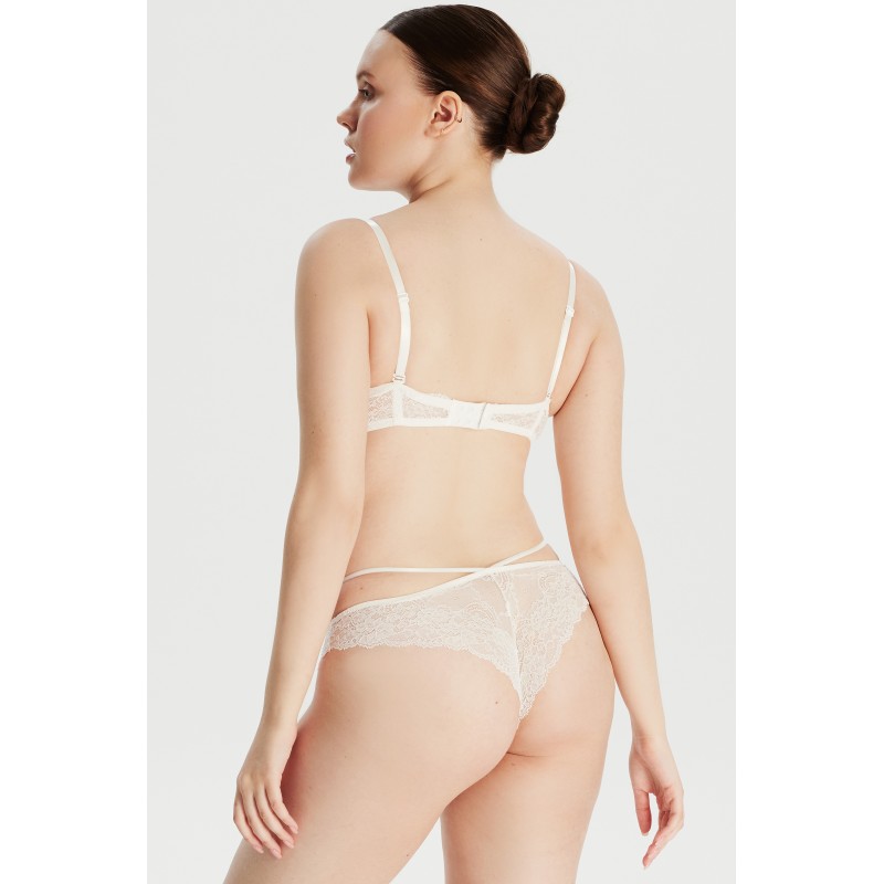 Lastik Detaylı Ekru Dantel Slip Külot