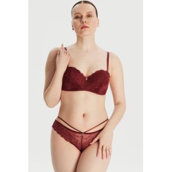 Dantel Detaylı Bordo Straplez Sütyen