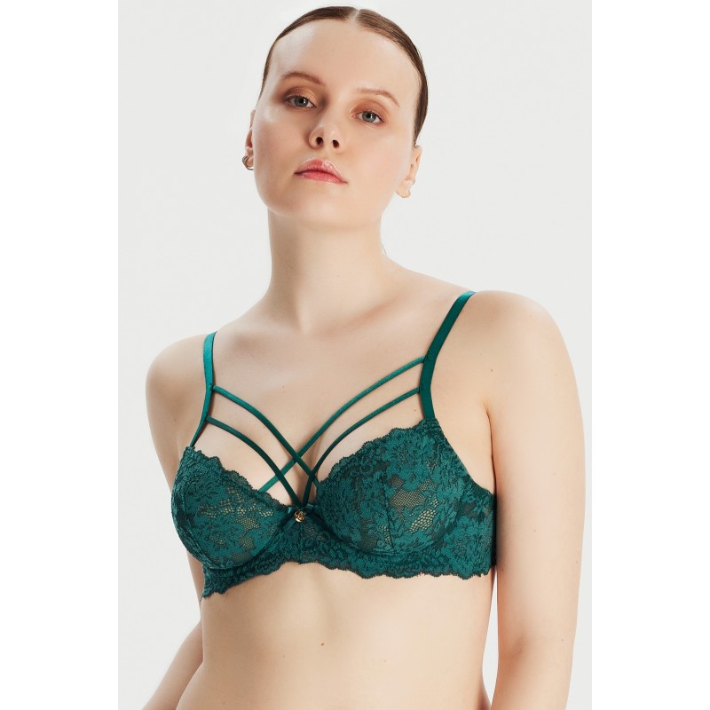 Çapraz İpli Balenli Yeşil Bralet Sütyen