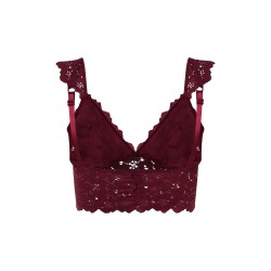 Omuz Detaylı Bordo Dantel Bralette Bustiyer