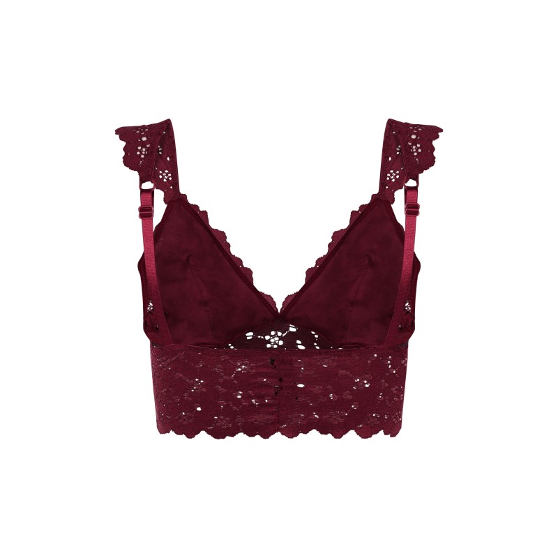 Omuz Detaylı Bordo Dantel Bralette Bustiyer
