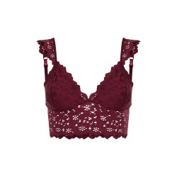 Omuz Detaylı Bordo Dantel Bralette Bustiyer