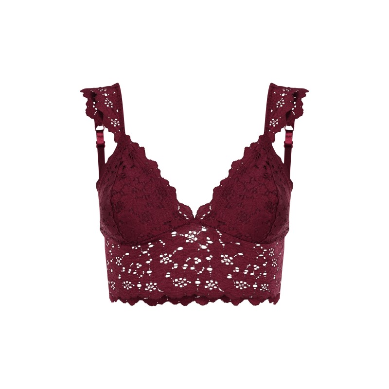 Omuz Detaylı Bordo Dantel Bralette Bustiyer