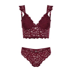 Omuz Detaylı Bordo Dantel Bralette Bustiyer
