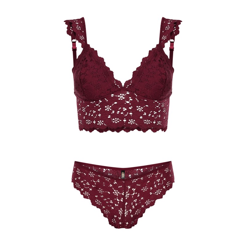 Omuz Detaylı Bordo Dantel Büstiyer