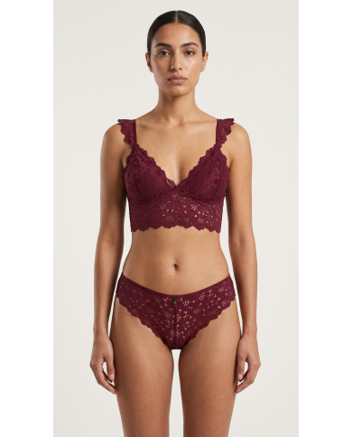 Omuz Detaylı Bordo Dantel Bralette Bustiyer