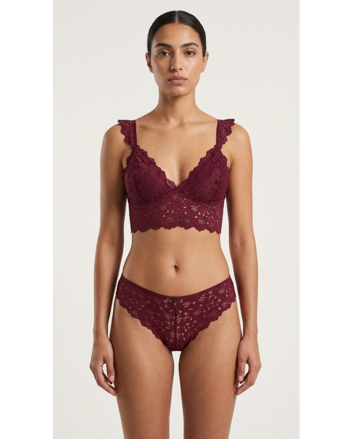 Omuz Detaylı Bordo Dantel Bralette Bustiyer