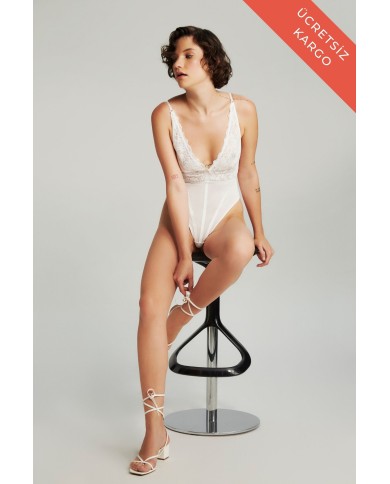 Helena Ekru Dantel Bodysuit