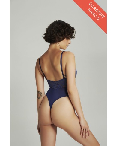 Helena Kobalt Mavi Dantel Bodysuit